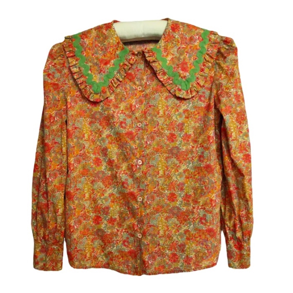 La Veste Floral Statement Collar Blouse - M